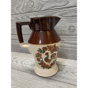 Vintage McCoy Pottery Rooster Pitcher Tall Creamer Brown Tan Floral USA 8”